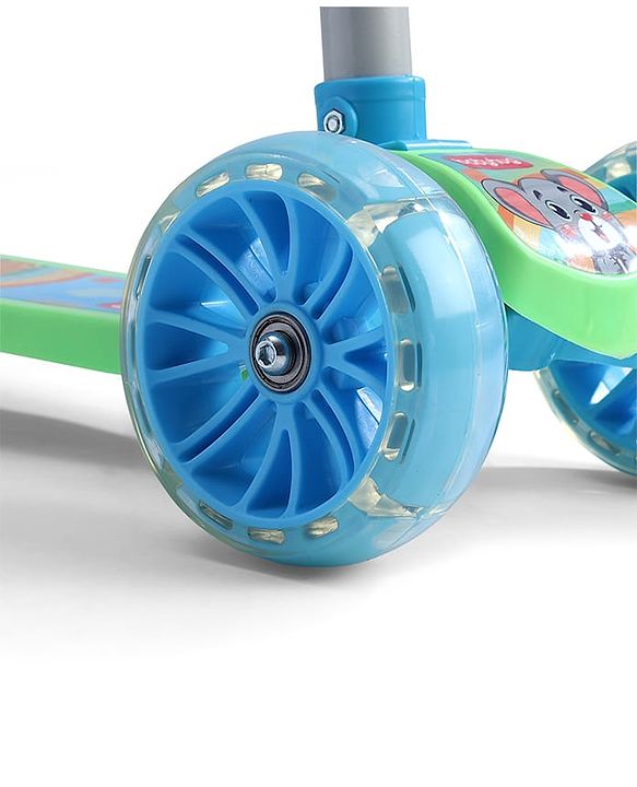 Babyhug 3 Wheel Foldable Kids Scooter with LED Light 4 Level Height Adjustment - Blue| Lean to Steer| Stable Design| Toy for 3 to 14 year Boys and Girls| Activity Gift| Promotes Physical Activity