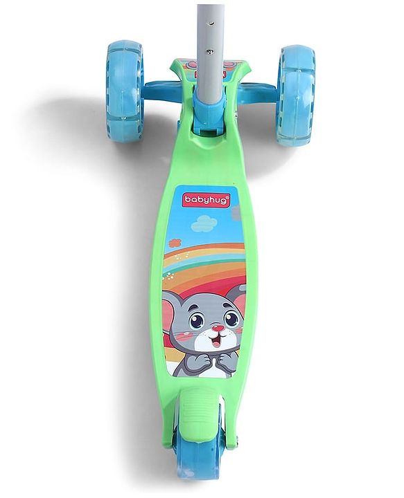 Babyhug 3 Wheel Foldable Kids Scooter with LED Light 4 Level Height Adjustment - Blue| Lean to Steer| Stable Design| Toy for 3 to 14 year Boys and Girls| Activity Gift| Promotes Physical Activity
