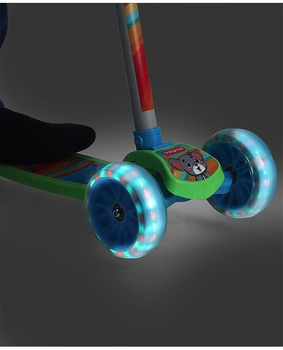 Babyhug 3 Wheel Foldable Kids Scooter with LED Light 4 Level Height Adjustment - Blue| Lean to Steer| Stable Design| Toy for 3 to 14 year Boys and Girls| Activity Gift| Promotes Physical Activity