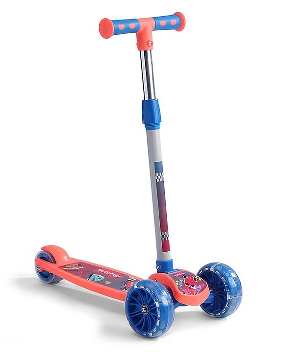 Babyhug 3 Wheel Foldable Kids Scooter With LED Light 4 Level Height Adjustment - Orange & Blue