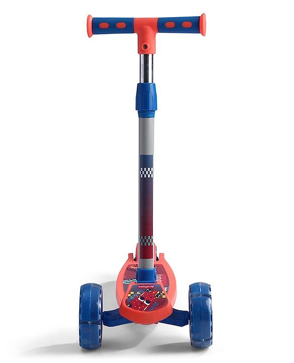 Babyhug 3 Wheel Foldable Kids Scooter With LED Light 4 Level Height Adjustment - Orange & Blue