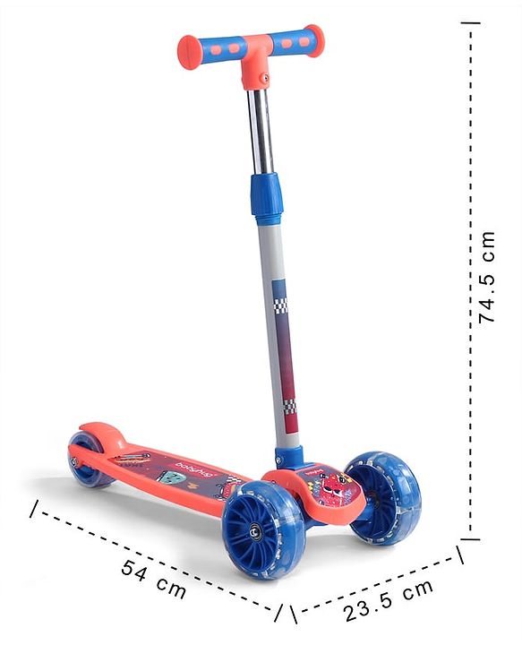 Babyhug 3 Wheel Foldable Kids Scooter With LED Light 4 Level Height Adjustment - Orange & Blue