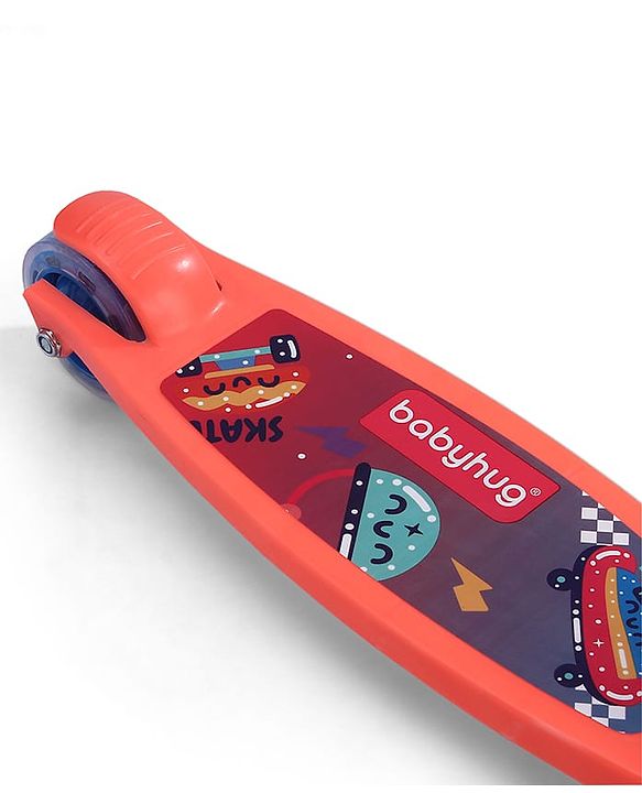 Babyhug 3 Wheel Foldable Kids Scooter With LED Light 4 Level Height Adjustment - Orange & Blue