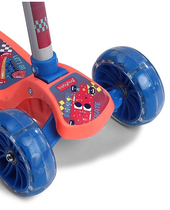 Babyhug 3 Wheel Foldable Kids Scooter With LED Light 4 Level Height Adjustment - Orange & Blue