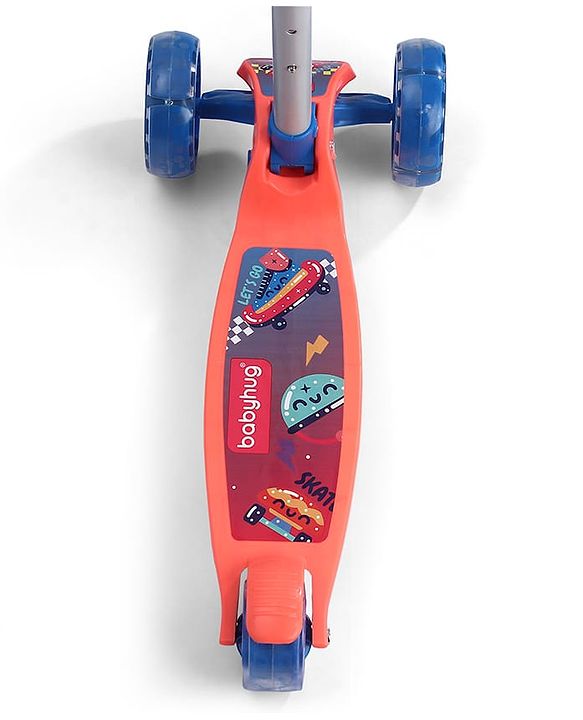 Babyhug 3 Wheel Foldable Kids Scooter With LED Light 4 Level Height Adjustment - Orange & Blue