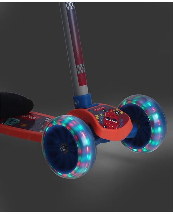 Babyhug 3 Wheel Foldable Kids Scooter With LED Light 4 Level Height Adjustment - Orange & Blue