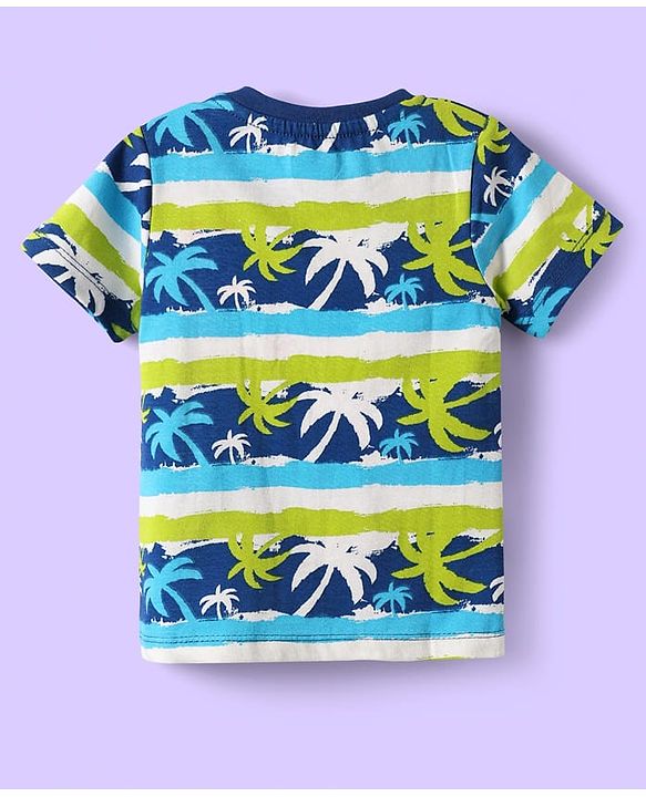 Babyhug Cotton Knit Half Sleeves Short Co-Ord Night Suit with Beach Theme Print - Green & Blue