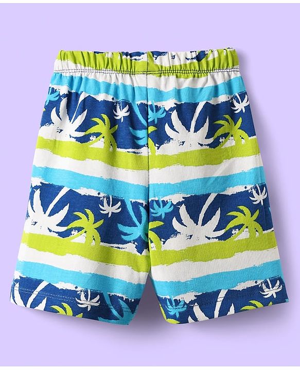 Babyhug Cotton Knit Half Sleeves Short Co-Ord Night Suit with Beach Theme Print - Green & Blue