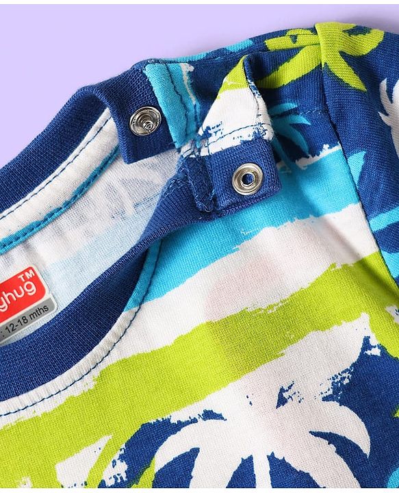 Babyhug Cotton Knit Half Sleeves Short Co-Ord Night Suit with Beach Theme Print - Green & Blue