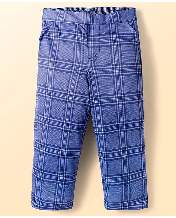 Babyhug Knit Full Sleeves Checks 3 Piece Party Suit With Bow Applique - Navy Blue & White
