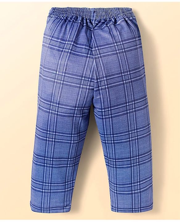 Babyhug Knit Full Sleeves Checks 3 Piece Party Suit With Bow Applique - Navy Blue & White