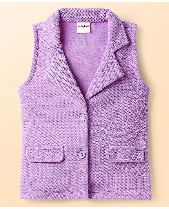Babyhug Knit Sleeveless Solid Color Jacket and Inner T-Shirt with Shorts - Lilac