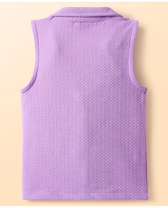 Babyhug Knit Sleeveless Solid Color Jacket and Inner T-Shirt with Shorts - Lilac