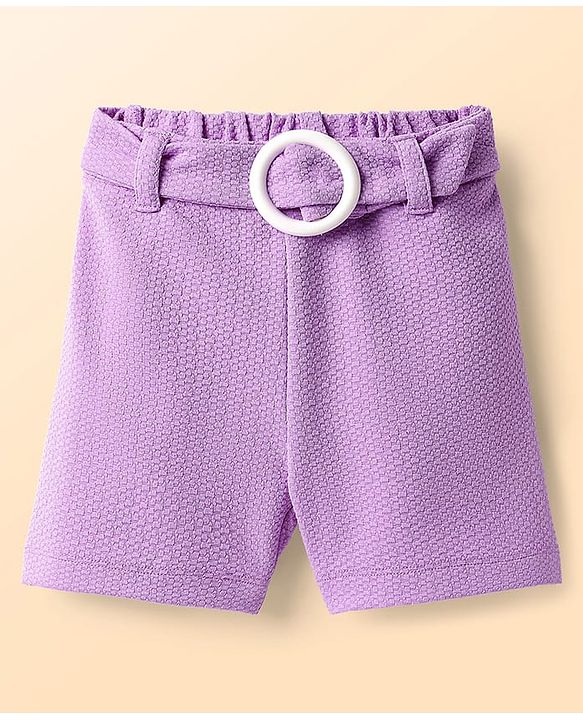 Babyhug Knit Sleeveless Solid Color Jacket and Inner T-Shirt with Shorts - Lilac