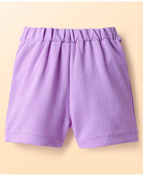 Babyhug Knit Sleeveless Solid Color Jacket and Inner T-Shirt with Shorts - Lilac
