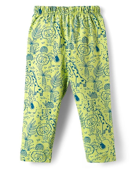 Babyhug Cotton Knit Half Sleeves Co-ord Night Suit with Animal Print - Green