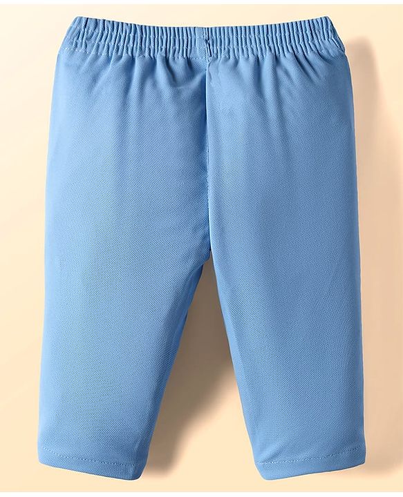Babyhug Knit Full Sleeves Party Suit With Attached Waistcoat & Bow - Light Blue & White