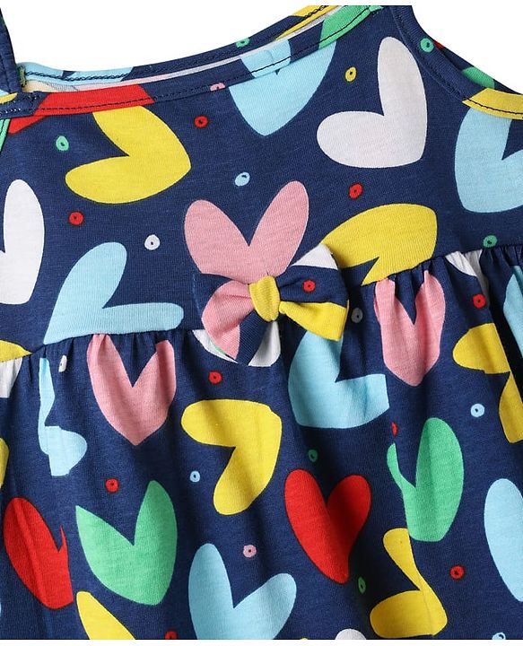 Babyhug Single Jersey Knit Sleeveless Frock With Heart Print & Bloomer - Navy Blue
