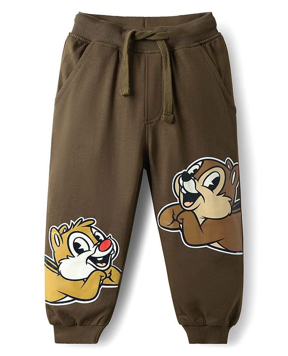 Babyhug Disney Terry Knit Full Sleeves Over Size Drop Shoulder T-Shirt & Lounge Pant With Chip & Dale Graphics - Brown