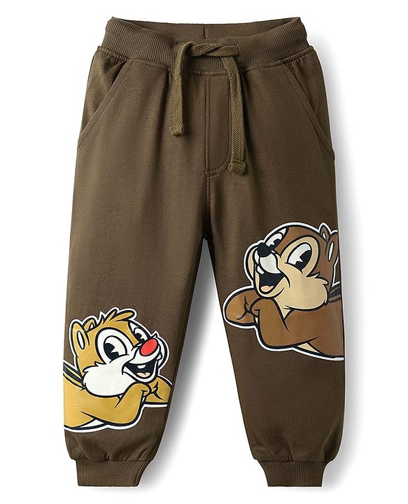 Babyhug Disney Terry Knit Full Sleeves Over Size Drop Shoulder T-Shirt & Lounge Pant With Chip & Dale Graphics - Brown
