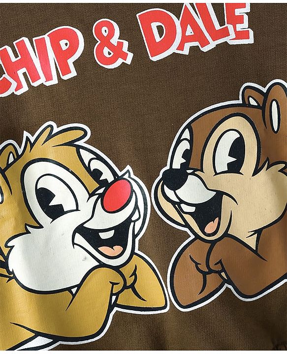 Babyhug Disney Terry Knit Full Sleeves Over Size Drop Shoulder T-Shirt & Lounge Pant With Chip & Dale Graphics - Brown