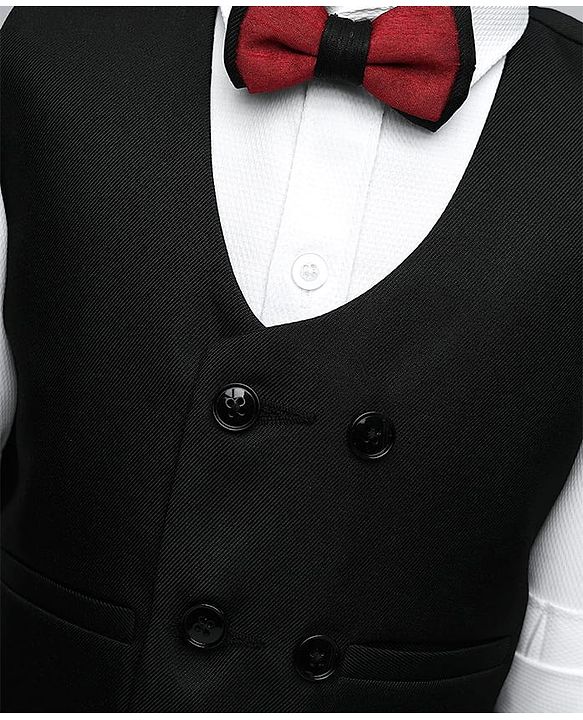 Babyhug Knit Full Sleeves Solid 3 Piece Party Suit With Bow - Black & White