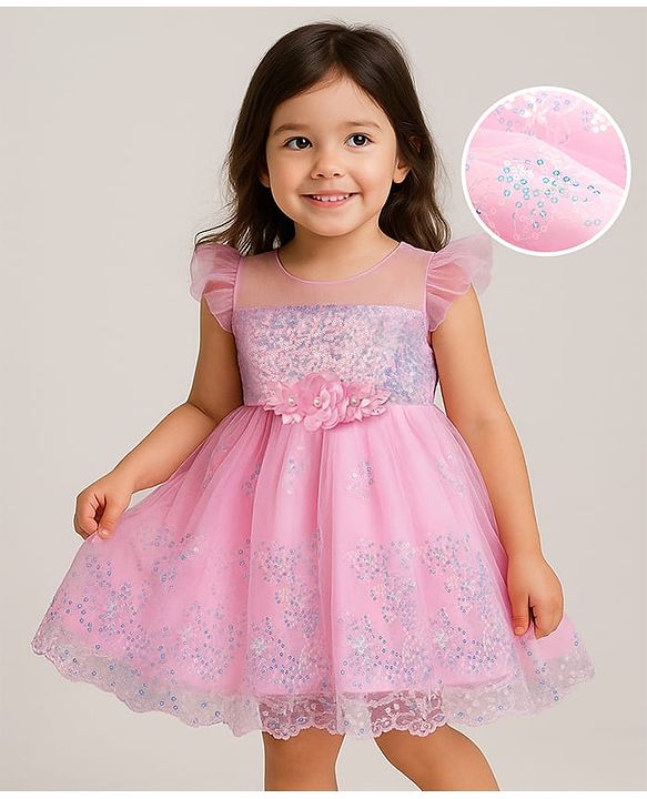 Babyhug Sleeveless Satin Party Frock with Sequinned Bow -Black main image 0
