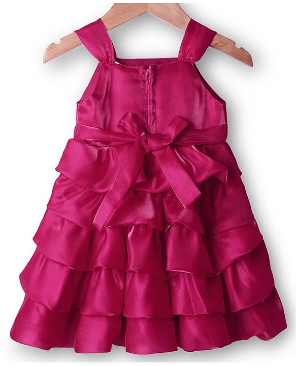 Babyhug Woven Sleeveless Fit & Flare Layered Partywear Dress With Corsage Applique - Red