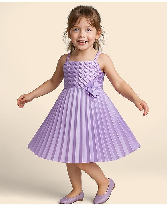 Babyhug Woven Sleeveless Party Dress with Floral Applique - Lavender