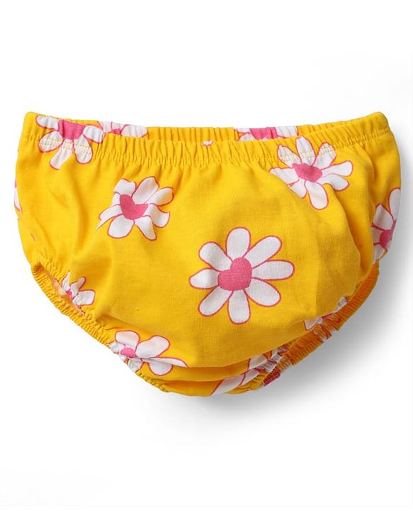 Babyhug Single Jersey Knit Sleeveless Floral Printed Frock With Bow Applique & Bloomer - Yellow