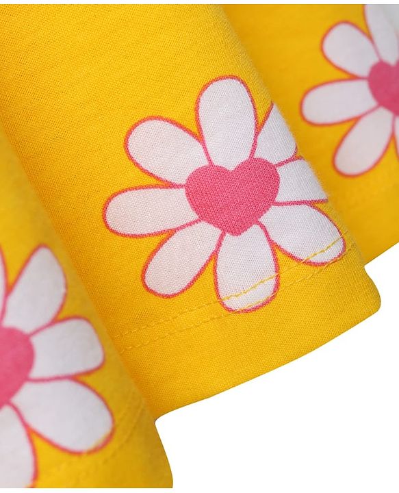 Babyhug Single Jersey Knit Sleeveless Floral Printed Frock With Bow Applique & Bloomer - Yellow