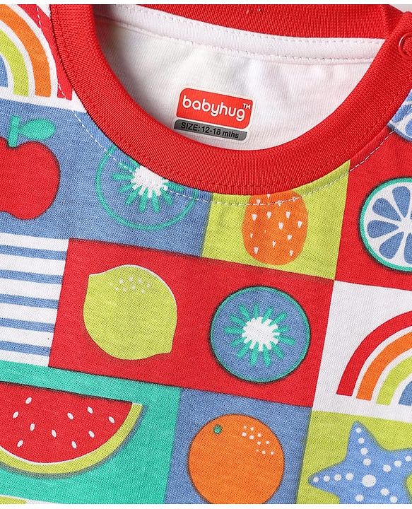Babyhug Single Jersey Knit Half Sleeves Co-ords T-Shirt & Short Set With Tropical Theme Print - Multicolour