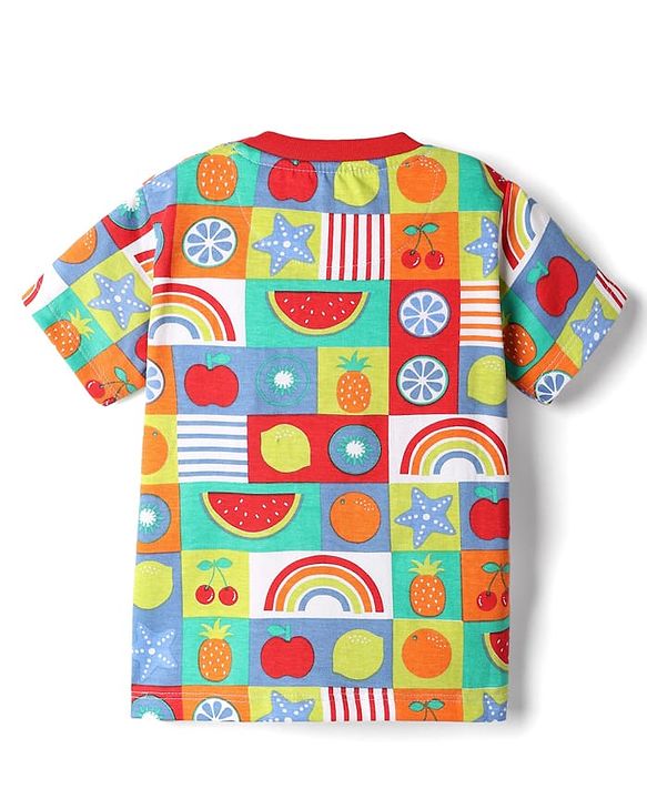 Babyhug Single Jersey Knit Half Sleeves Co-ords T-Shirt & Short Set With Tropical Theme Print - Multicolour
