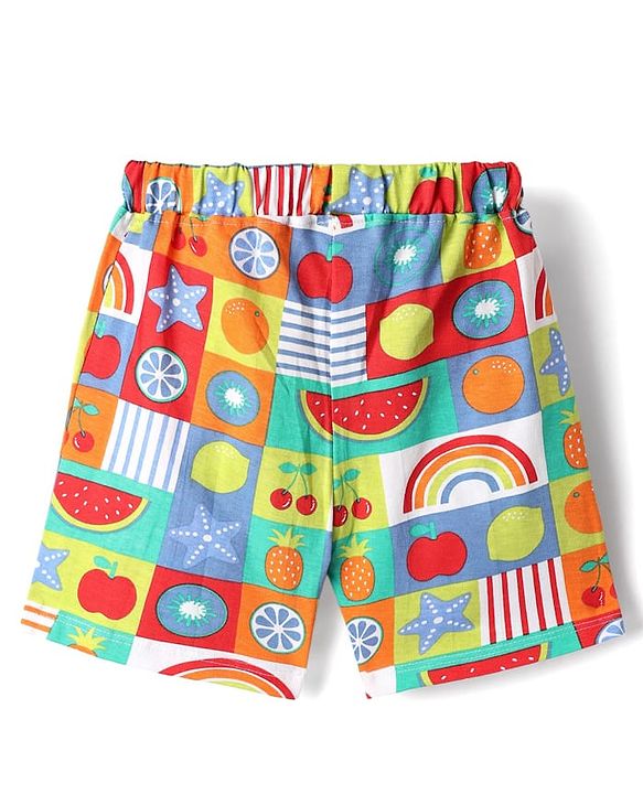 Babyhug Single Jersey Knit Half Sleeves Co-ords T-Shirt & Short Set With Tropical Theme Print - Multicolour