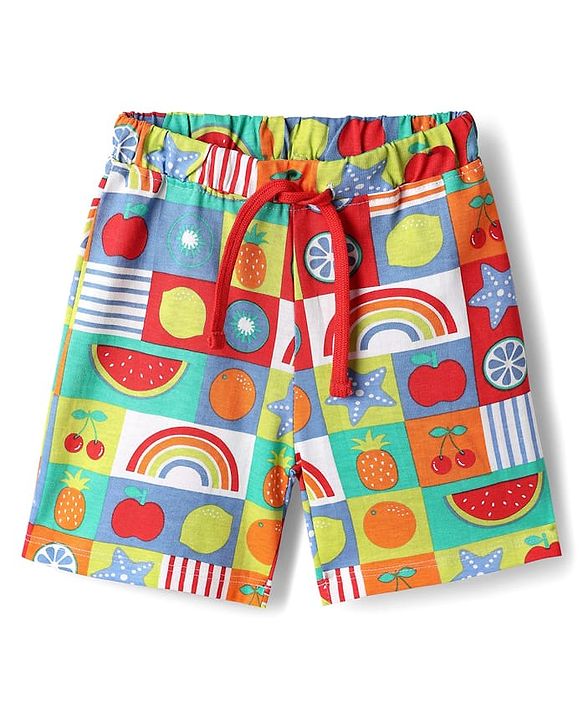 Babyhug Single Jersey Knit Half Sleeves Co-ords T-Shirt & Short Set With Tropical Theme Print - Multicolour