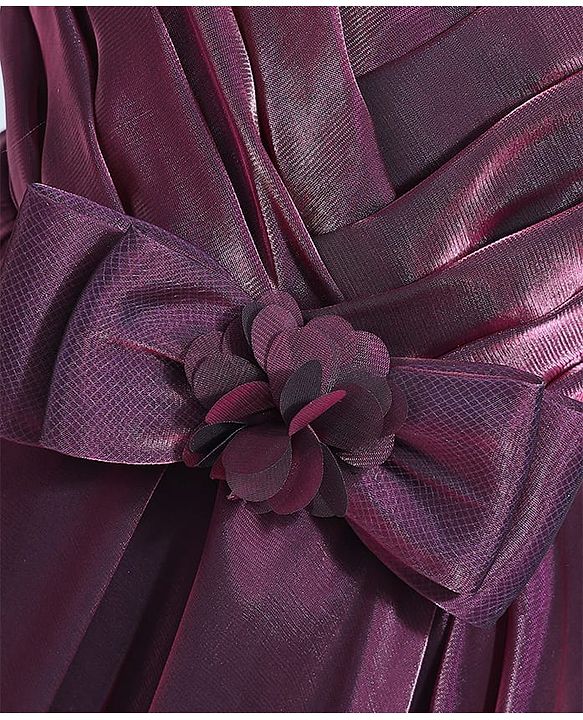 Babyhug Woven Puffed Sleeves Solid Colour Party Dress with Bow - Wine
