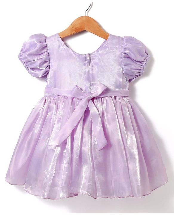 Babyhug Woven Half Sleeves Party Dress With Sequinned Yoke & Floral Corsage - Lavender