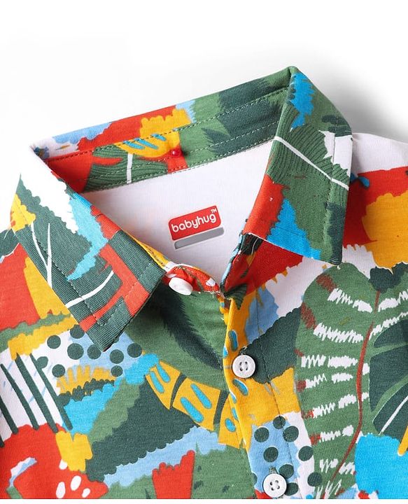 Babyhug Single Jersey Knit Half Sleeves Co-ords Shirt & Shorts Set with Tropical Theme Print - Multicolor