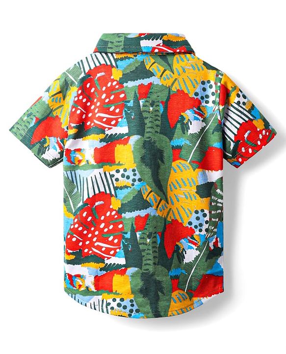 Babyhug Single Jersey Knit Half Sleeves Co-ords Shirt & Shorts Set with Tropical Theme Print - Multicolor