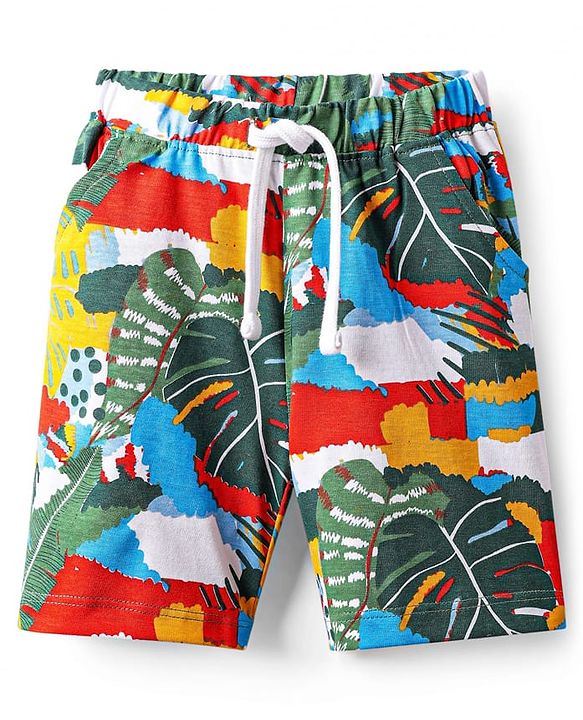Babyhug Single Jersey Knit Half Sleeves Co-ords Shirt & Shorts Set with Tropical Theme Print - Multicolor