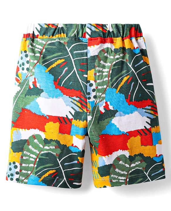 Babyhug Single Jersey Knit Half Sleeves Co-ords Shirt & Shorts Set with Tropical Theme Print - Multicolor
