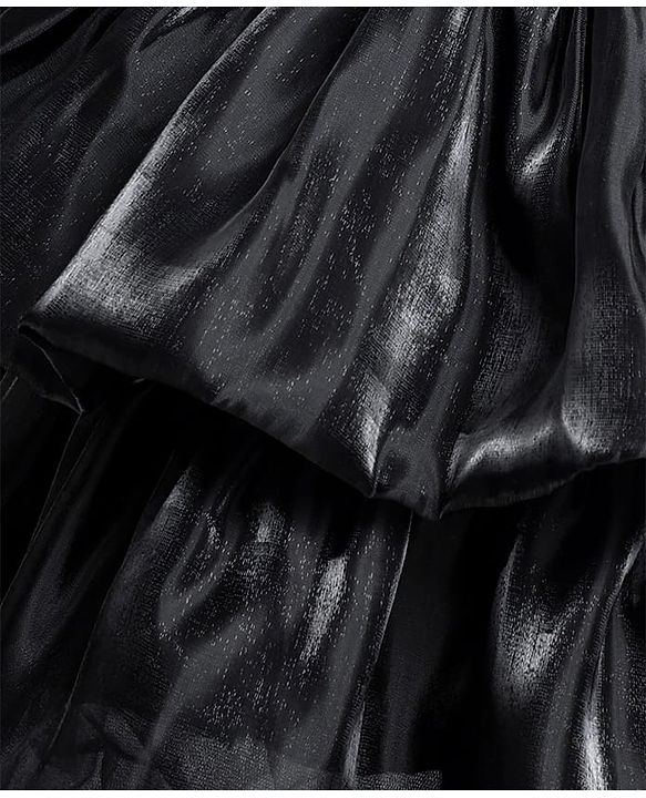 Babyhug Woven Full Cape Sleeves Tiered Party Dress With Floral Corsage & Pin Tuck Detailing - Black