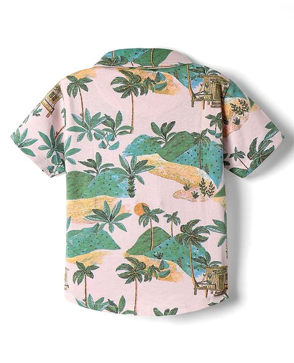 Babyhug Single Jersey Knit Half Sleeves Co-ords Shirt & Shorts Set With Tropical Theme Print - Multicolour