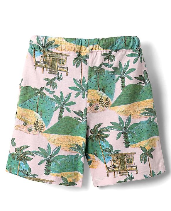 Babyhug Single Jersey Knit Half Sleeves Co-ords Shirt & Shorts Set With Tropical Theme Print - Multicolour
