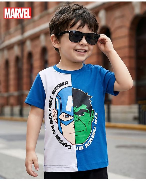 Babyhug Single Jersey Knit Half Sleeves T-Shirt And Shorts Set Stripes & Emoji Print - Red White & Blue main image 0