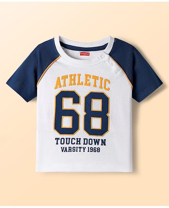 Babyhug Single Jersey Knit Half Raglan Sleeves T-Shirt & Short Set With Text Print - Navy Blue & White