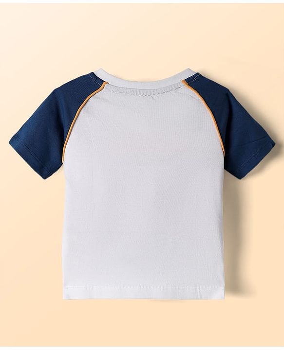 Babyhug Single Jersey Knit Half Raglan Sleeves T-Shirt & Short Set With Text Print - Navy Blue & White