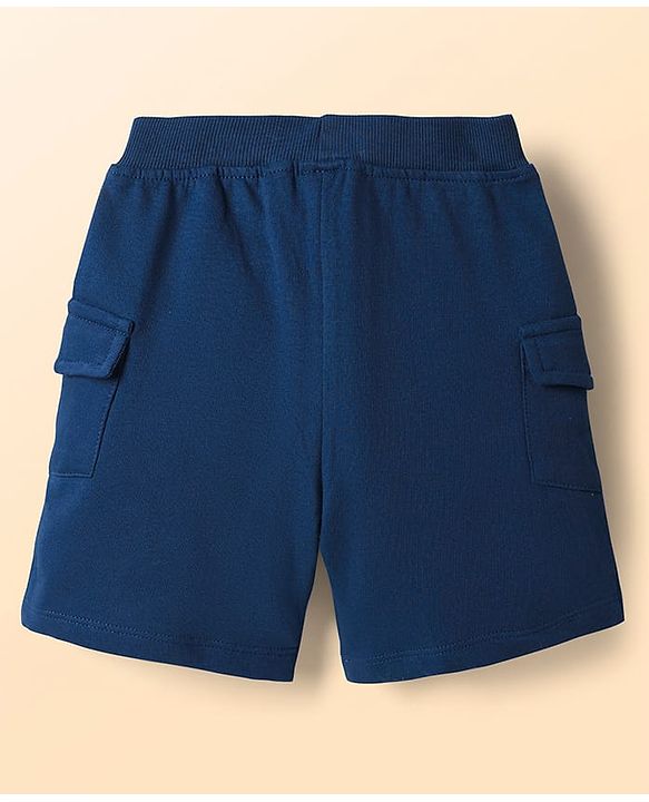 Babyhug Single Jersey Knit Half Sleeves Cut & Sew T-Shirt & Shorts Set with Text Print - Navy Blue