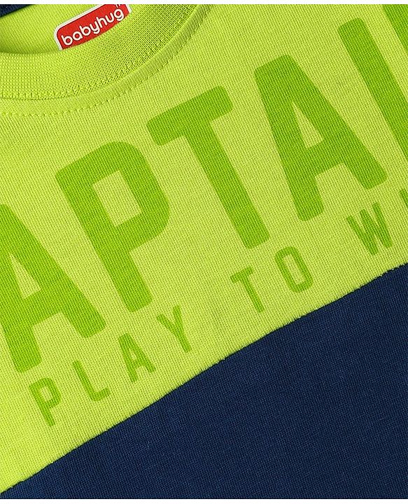 Babyhug Single Jersey Knit Half Sleeves Cut & Sew T-Shirt & Shorts Set with Text Print - Navy Blue