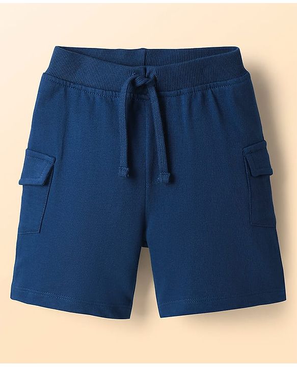 Babyhug Single Jersey Knit Half Sleeves Cut & Sew T-Shirt & Shorts Set with Text Print - Navy Blue